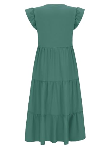 CzzzyL Womens Nursing Midi Dress Breastfeeding Sleeveless Tiered Pockets - color: Graygreen, size: Medium