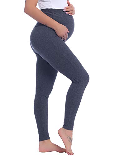 Joyaria Cotton Maternity Leggings Over The Belly Pregnancy Tight Pants - color: Dark Grey, size: Large