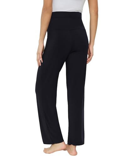 Joyaria Bamboo Viscose Maternity Sweatpants Over Belly Lounge Pants - color: Black, size: Medium