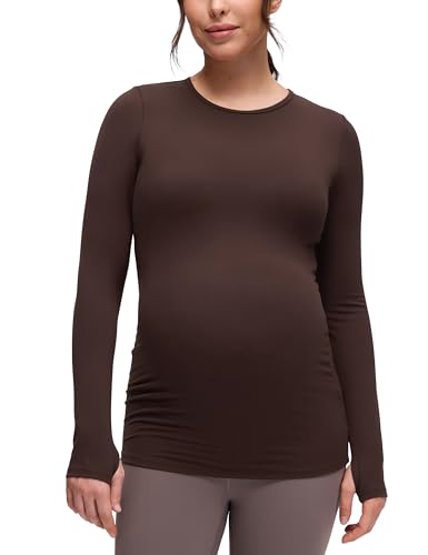 CRZ YOGA Maternity Crewneck Tops - color: Hot Fudge Brown, size: X-Large