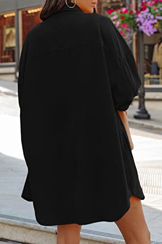 FSHAOES Womens Oversized Button Down Shirts Casual Loose Long Sleeve Solid Lapel Long Blouses Tops with Pockets - color: 02-black, size: Small