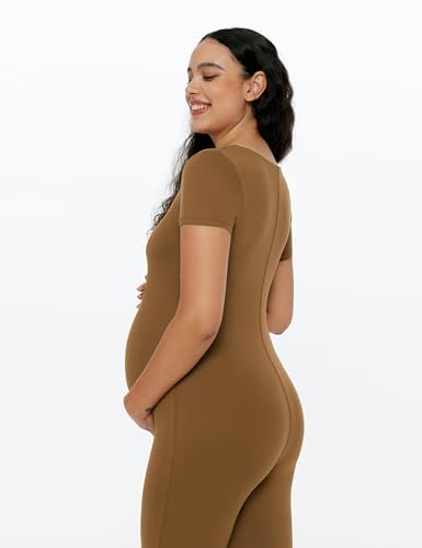 POSHDIVAH Maternity Jumpsuit Romper Leggings Short Sleeve - color: Brown, size: Small