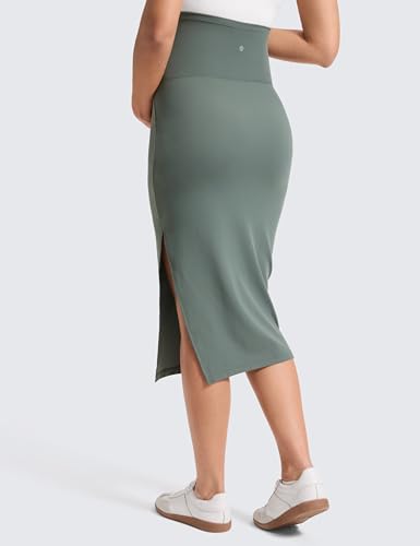 CRZ YOGA Maternity Side Split Midi Skirts - color: Grey Sage, size: Large