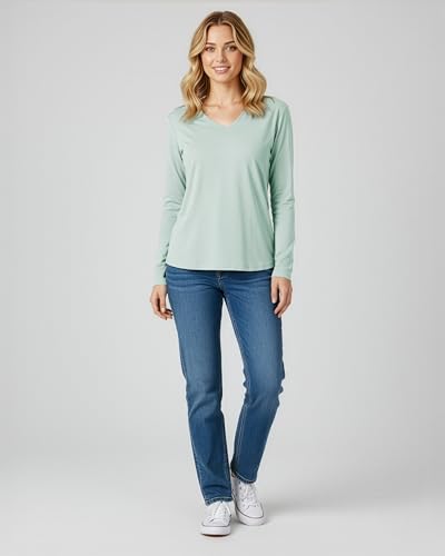 4 Pack Women's Long Sleeve Cotton V Neck Tshirts Basic Tees Tops Undershirt - color: Set 7, size: Small