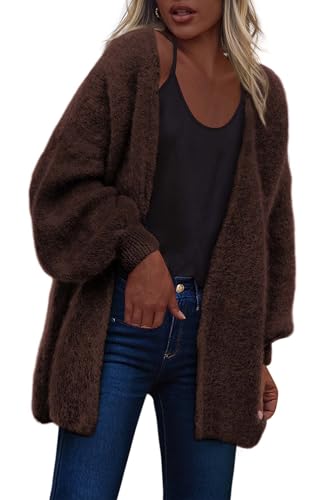 dowerme Women Open Front Slouchy Cozy Chunky Knit Cardigans - color: Brown, size: Small