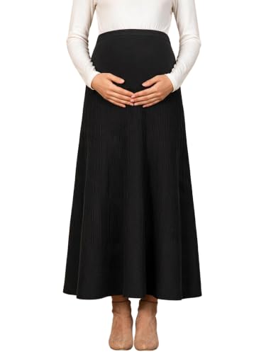 Maternity Skirt Over Belly High Waist Midi Work Skirt - color: Black, size: Medium