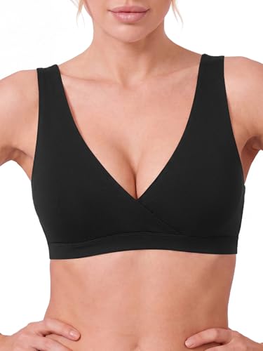 Nursing Bra for Breastfeeding Wireless V Neck Sleep Bra - color: Black, size: XX-Large