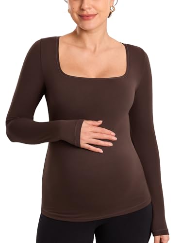 MOMANDA Square Neck Maternity Tops - color: Hot Fudge Brown, size: Large