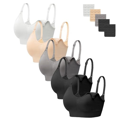 HBselect Women Maternity Bras 5 Pack Nursing Bras for Breastfeeding - color: 5pack(white/Nude/Grey/Black/Black), size: Large