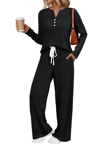 LILLUSORY Women's 2 Piece Matching Lounge Sets 2026 Trendy Fall Outfits - color: Black, size: XX-Large