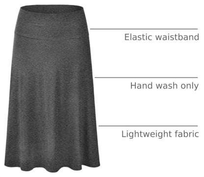 EIMIN Women's Solid Flared Lightweight Elastic Waist Classic Midi Skirt (S-3XL) - color: Est001_charcoal, size: Medium