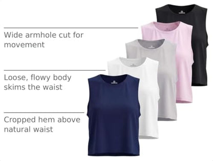 5 Pack Women's Dry Fit Crop Tank Tops Sleeveless Athletic Workout Gym Yoga - color: Set 11, size: Medium