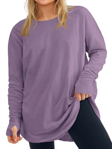 Womens Plus Size Long Sleeve Tunic Tops Crew Neck Oversized Fit T Shirts - color: Purple, size: 4X-Large