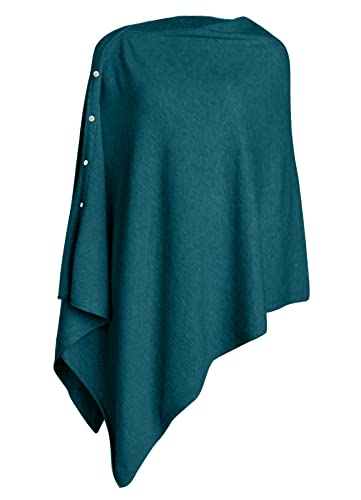 PULI Women's Versatile Knit Shawl Poncho Sweater Button Scarf - color: Dark Cyan
