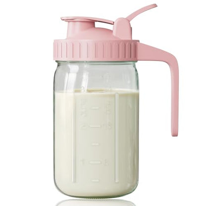 32 oz Breast Milk Pitcher, Glass Mason Jar Pitcher with Lid - color: Pink, size: 32 Ounces