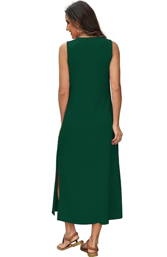 RUMIA Womens Summer Dresses Sleeveless Long Dress with Pockets - color: Green, size: Medium
