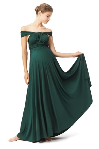 72styles Maternity Multi-Way Wrap Infinity Maxi Dress for Baby Shower - color: Dark Green, size: One Size Plus