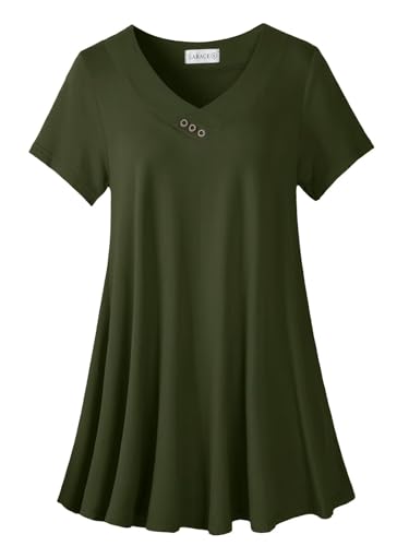 LARACE Plus Size Tops for Womens Button Down Tunics Shirts Summer Blouses - color: Armygreen, size: 5X