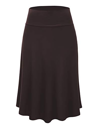 Lock and Love Women's Solid Ombre Lightweight Flare Midi Pull On Closure Skirt S-XXXL Plus Size - color: Wb1105_brown, size: Medium