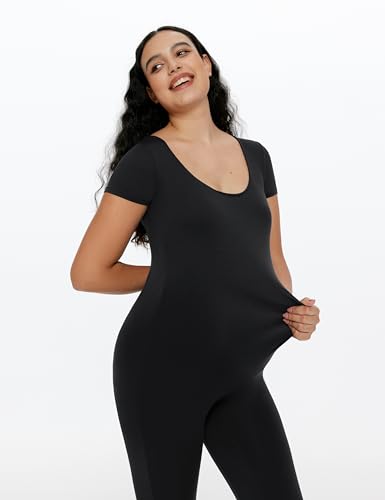 POSHDIVAH Maternity Jumpsuit Romper Leggings Short Sleeve - color: Black, size: XX-Large