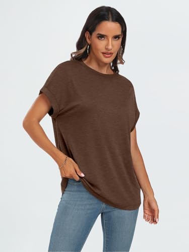 AUTOMET Women's Oversized Short Sleeve T Shirts Summer Tops - color: Brown, size: X-Large