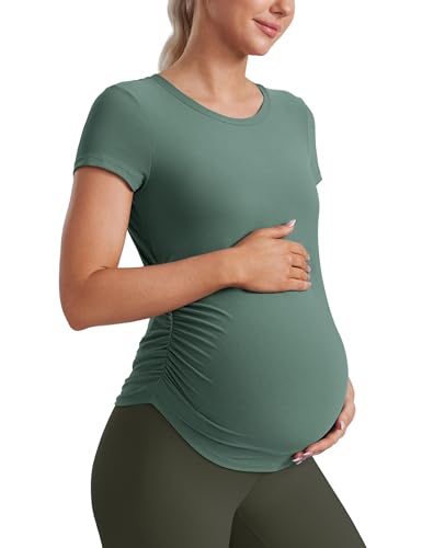 CRZ YOGA Maternity Side Ruched T-Shirt - color: Graphite Green, size: X-Small