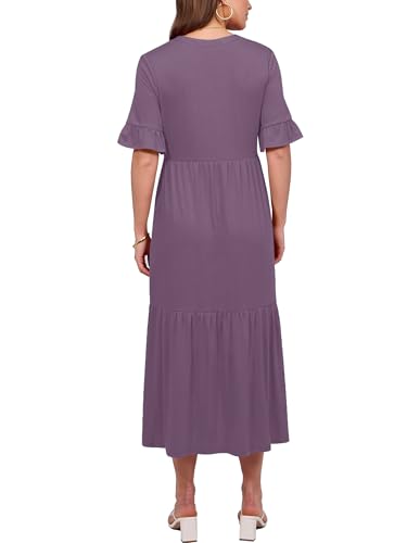 CzzzyL Womens Nursing Dresses Ruffle Sleeve V Neck Tiered with Pockets - color: Purple, size: Small
