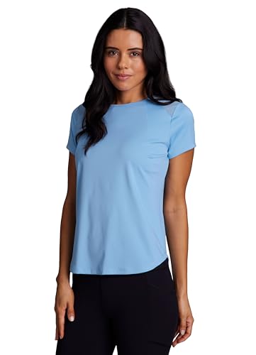 RBX Active Women's Workout Top with Mesh Panels, Breathable Quick Drying Gym Running T-Shirt, with Plus Sizes - color: Light Blue, size: Medium
