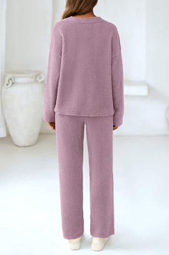 PRETTYGARDEN Lounge Sets for Women 2 Piece Pajama Set - color: Bean Paste Purple, size: Large