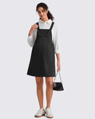 G4Free EverGoing Maternity Overall Dress Adjustable Straps Pregnancy Jumpsuits Dresses with Pockets Casual Work - color: Black, size: X-Small