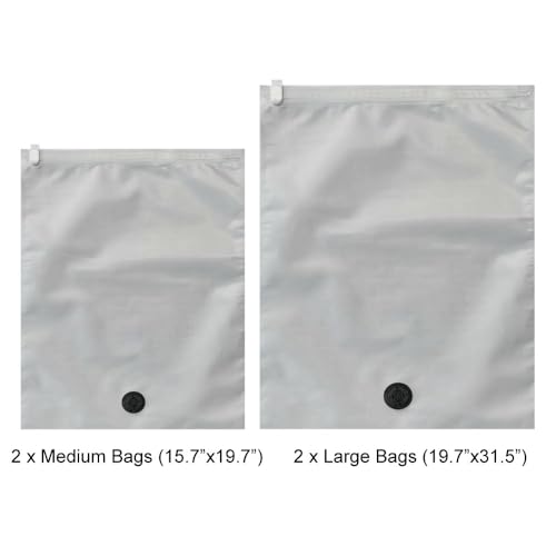 Reusable Fabric Vacuum Storage Bags, 4-Pack with 2 Sizes (Medium & Large) | Roll-Up Packing Bags for Luggage, Suitcase, Backpack | No Pump Needed