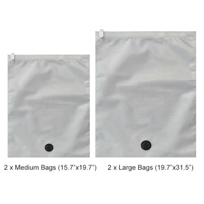 Reusable Fabric Vacuum Storage Bags, 4-Pack with 2 Sizes (Medium & Large) | Roll-Up Packing Bags for Luggage, Suitcase, Backpack | No Pump Needed