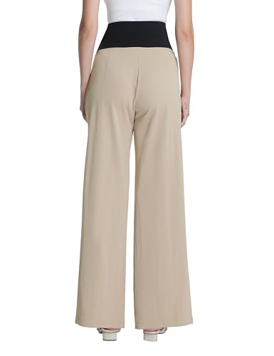 Maternity Pants Wide Leg Pregnancy Palazzo Pants, Khaki, S