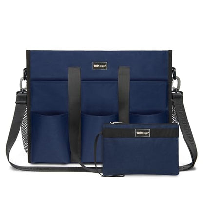 TOPDesign Utility Water Resistant Tote Bag with 22 Pockets, Zipper Closure - color: Blue, size: Large