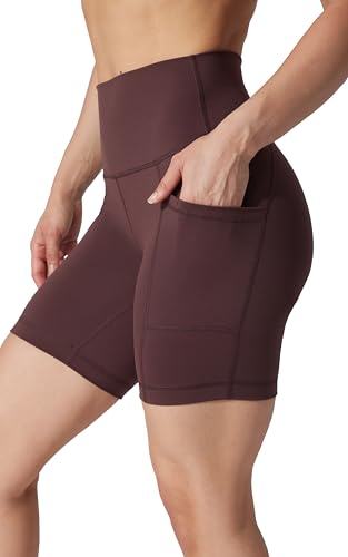 Yogalicious Womens 5”, 7” High Waisted Biker Shorts Squat Proof Workout Yoga Short 2 Pack - color: Cocoa (W/Pocket) / Black (No Pocket) 7", size: Large