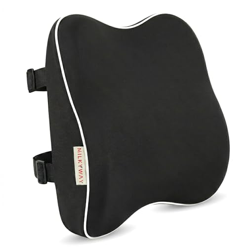 Milkyway Back Support for Office Chair, Memory Foam Lumbar Support Pillow with Cooling Breathable Cover, Adjustable Strap and Extra Extension Strap, for Car Seat, Home, Gaming, Black