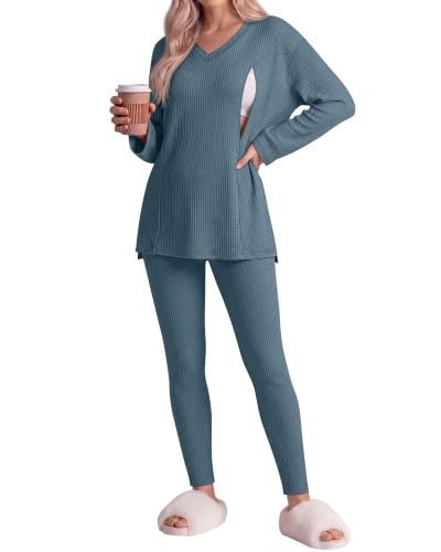 Neer 2 Pcs Maternity Nursing Pajamas Set Oversize - color: Haze Blue, size: Medium