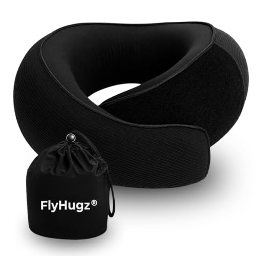 FlyHugz® Neck Travel Pillow Memory Foam Neck Pillow, Midnight Black - color: Midnight Black
