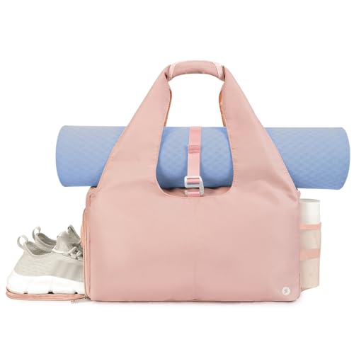 Sportsnew Tote Yoga Mat Gym Bag 20L Women W/Shoe Compartment Wet Dry Pocket - color: Pink