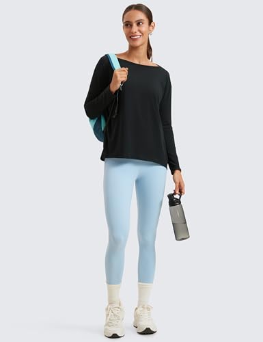 CRZ YOGA Pima Cotton Boat Neck Top - color: Black, size: Medium