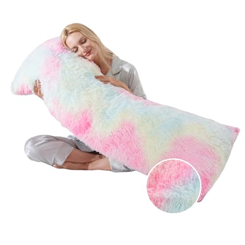 WSOFRLAC Fluffy Full Body Pillow, Long Pillow for Sleeping,Rainbow 20x54 - color: Rainbow