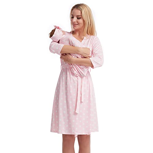 Galabloomer Maternity Robe and Receiving Blanket, Matching Mommy Labor Robe - color: Pink, size: Medium