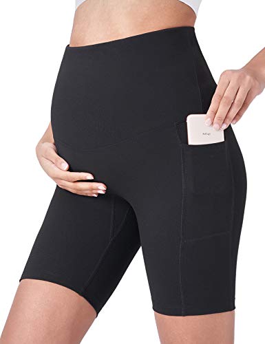 POSHDIVAH Maternity Biker Shorts Over the Belly with Pockets 5"/8" - color: Black, size: X-Small
