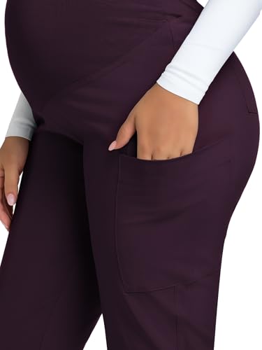 COZYFIT Maternity Scrub Pants, Jogger Workwear with 4 Pockets - color: Dark Purple, size: Small