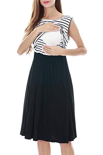 Smallshow Women's Sleeveless Nursing Dresses - color: White Stripe-black, size: X-Large