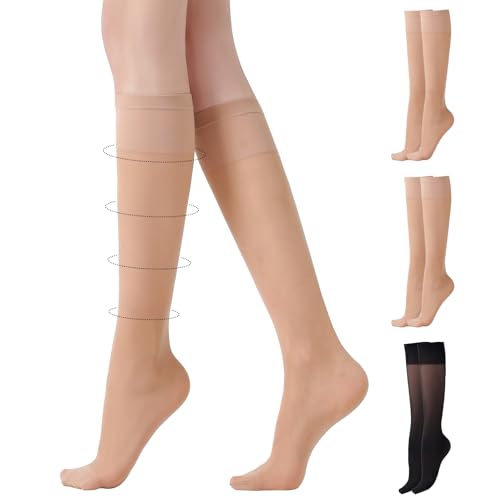 Compression Stockings for Women, 40D Knee High Compression Socks - color: Natural Nude+black, size: Small