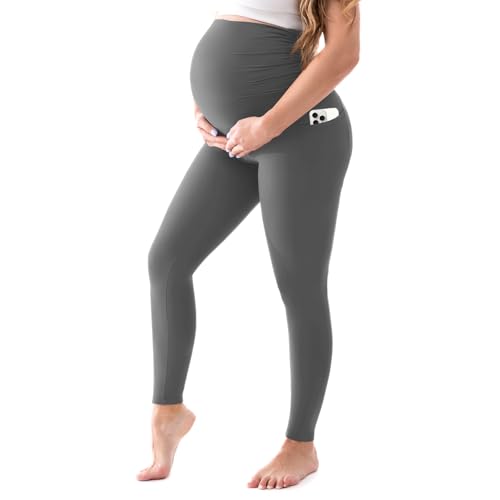 Walifrey Maternity Leggings with Pockets Over the Belly - color: Grey, size: X-Large