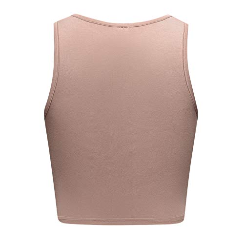 OThread & Co. Women's Basic Crop Tops Stretchy Casual Scoop Neck Sleeveless Crop Tank Top - color: Khaki, size: Medium