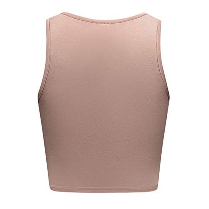 OThread & Co. Women's Basic Crop Tops Stretchy Casual Scoop Neck Sleeveless Crop Tank Top - color: Khaki, size: Medium