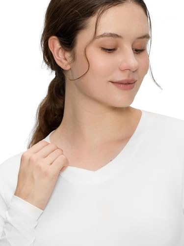 COZYFIT Women’s Underscrub Tee, V-Neck Long Sleeve Undershirt - color: White, size: X-Large